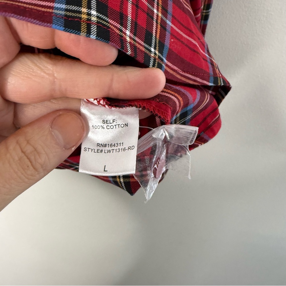 Aura Dramatic Ruffle Tartan Plaid Checkered Blouse in red size large - Picture 7 of 8